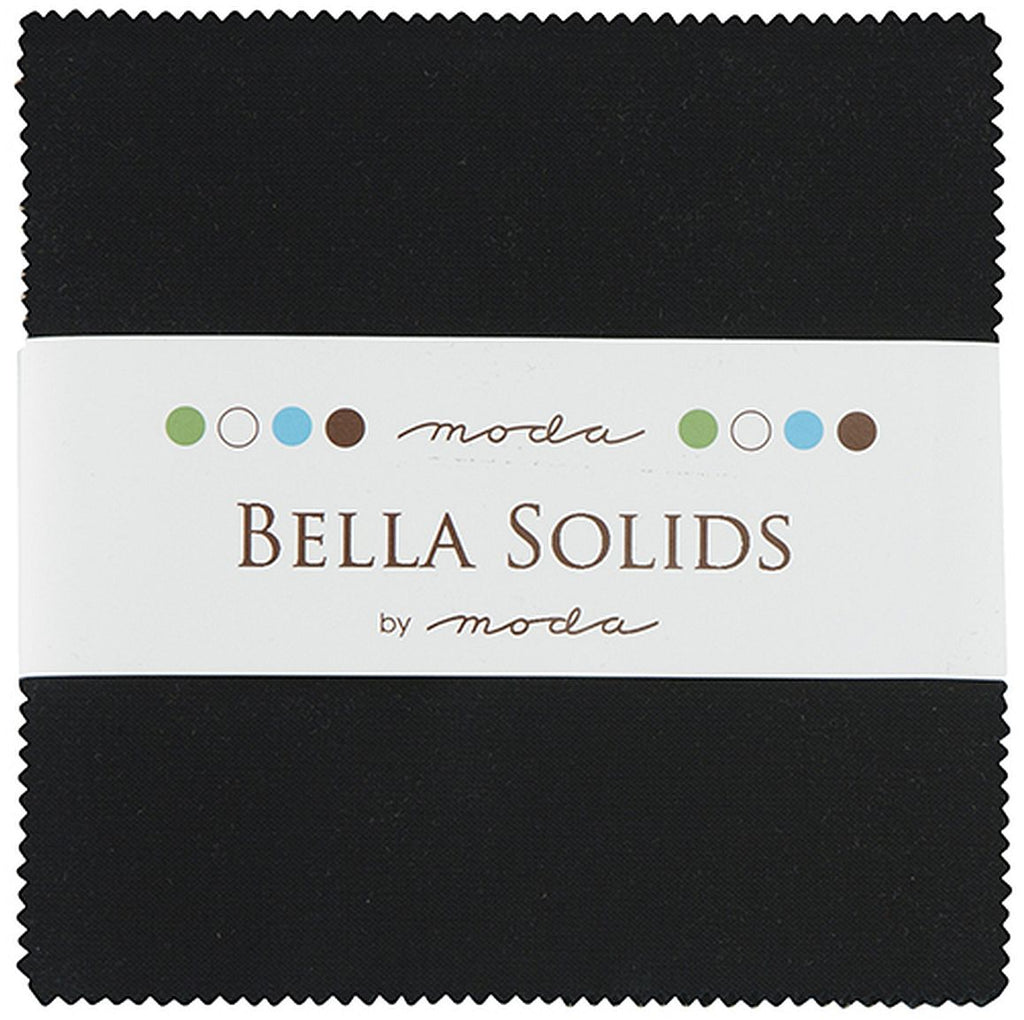 Moda Bella Solids BLACK Charm Pack 100% Cotton 5-inch Precut Fabric Craft Squares (42 pcs)