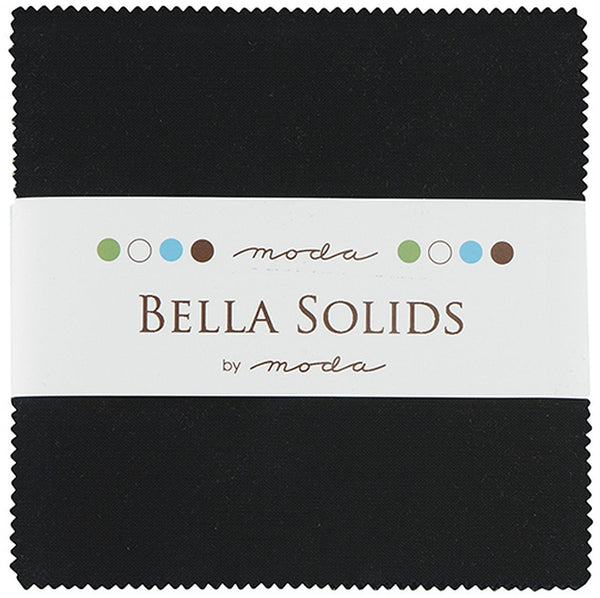 Moda Bella Solids BLACK Charm Pack 100% Cotton 5-inch Precut Fabric Craft Squares (42 pcs)