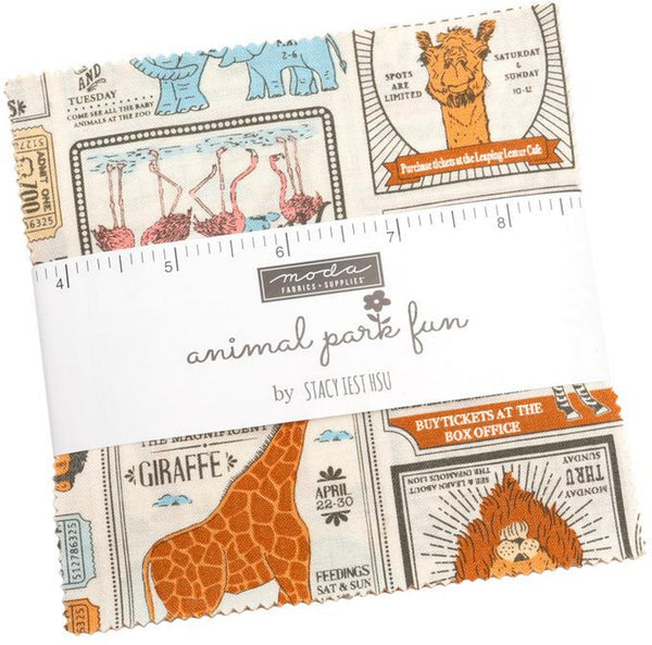Animal Park Fun Charm Pack 5-inch Precut Fabric Squares by Stacy Iest Hsu for Moda Fabrics (42 pcs)