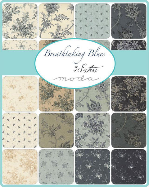 Breathtaking Blues Layer Cake by 3 Sisters 100% Cotton 10-inch Precut Craft Fabric Squares (42 pcs)