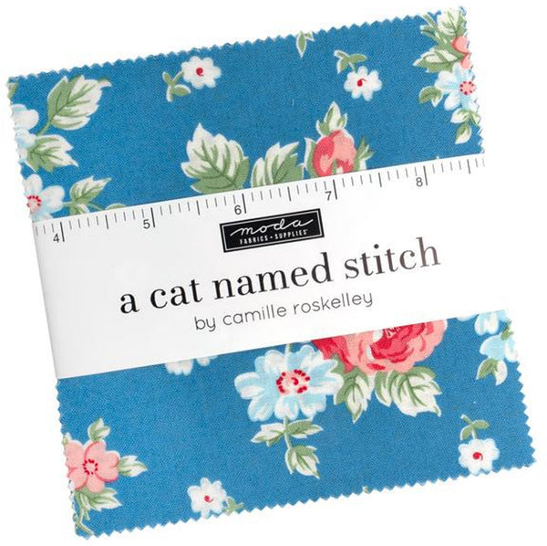 A Cat Named Stitch Charm Pack 5-inch Precut Fabric Squares by Camille Roskelley for Moda Fabrics (42 pcs)