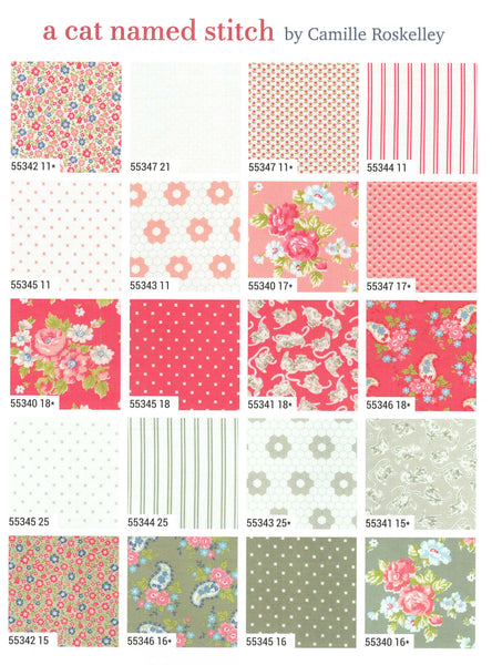 A Cat Named Stitch Charm Pack 5-inch Precut Fabric Squares by Camille Roskelley for Moda Fabrics (42 pcs)