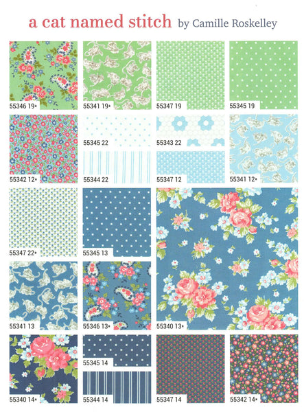 A Cat Named Stitch Charm Pack 5-inch Precut Fabric Squares by Camille Roskelley for Moda Fabrics (42 pcs)
