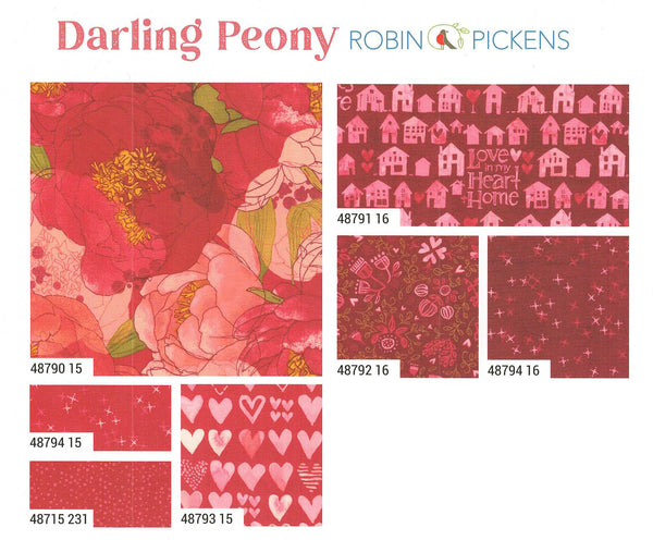 Darling Peony Charm Pack 5-inch Precut Fabric Squares by Robin Pickens for Moda Fabrics (42 pcs)