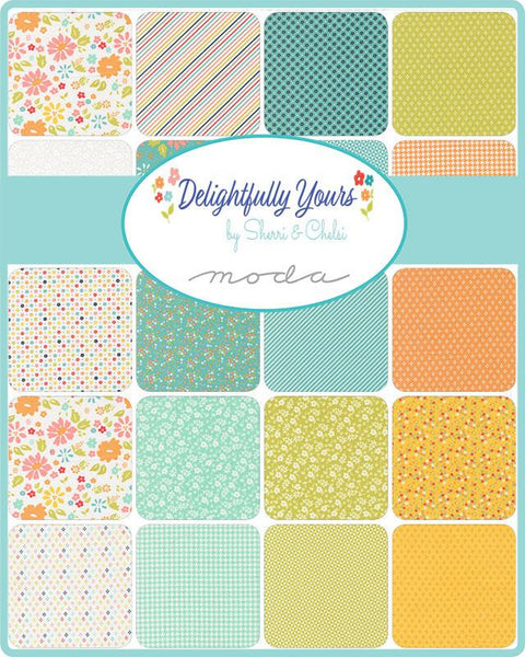Collection of fabric swatches from Delightfully Yours by Sherri & Chelsi for Moda Fabrics.