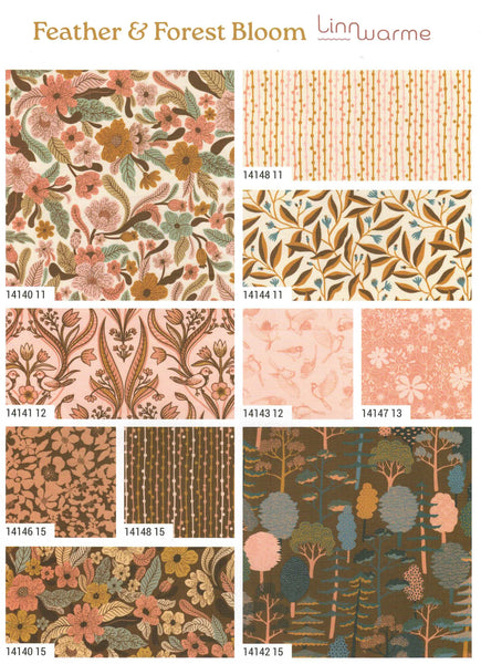 FEATHER & FOREST BLOOM Charm Pack by Linn Warme 100% Cotton 5-inch Precut Fabric Squares (42 pcs)