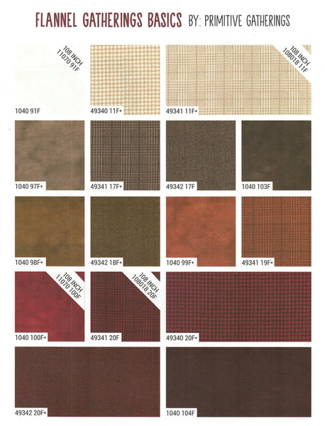 FLANNEL GATHERINGS BASICS Charm Pack by Primitive Gatherings 100% Cotton 5-inch Precut Fabric Squares (42 pcs)