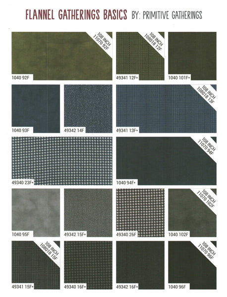 FLANNEL GATHERINGS BASICS Charm Pack by Primitive Gatherings 100% Cotton 5-inch Precut Fabric Squares (42 pcs)