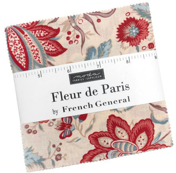 Fleur de Paris Charm Pack 5-inch Precut Fabric Squares by French General for Moda Fabrics (42 pcs)