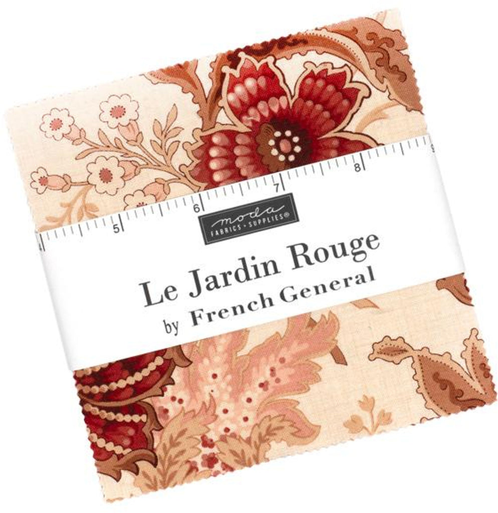 LE JARDIN ROUGE Charm Pack by French General 100% Cotton 5-inch Precut Fabric Craft Squares (42 pcs)
