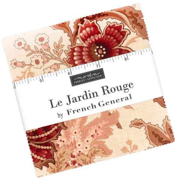 LE JARDIN ROUGE Charm Pack by French General 100% Cotton 5-inch Precut Fabric Craft Squares (42 pcs)