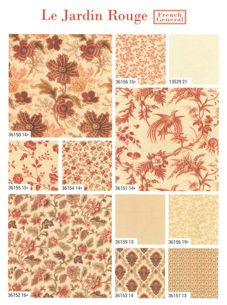 LE JARDIN ROUGE Charm Pack by French General 100% Cotton 5-inch Precut Fabric Craft Squares (42 pcs)