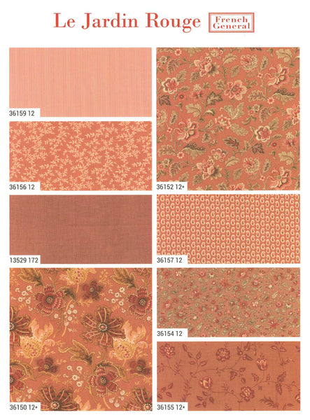 LE JARDIN ROUGE Charm Pack by French General 100% Cotton 5-inch Precut Fabric Craft Squares (42 pcs)