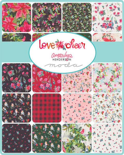 Charm bundle contains forty-two 5-inch 100% cotton precut fabric squares from the Love & Cheer collection by Amarilys Henderson for patchwork and piecing.