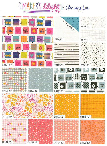 MAKER'S DELIGHT Charm Pack by Chrissy Lux 100% Cotton 5-inch Precut Fabric Craft Squares (42 pcs)