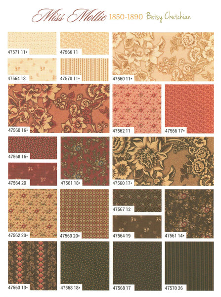 Moda Fabrics Miss Mollie Charm Pack by Betsy Chutchian 5-inch Precut Fabric Squares (42 pcs)