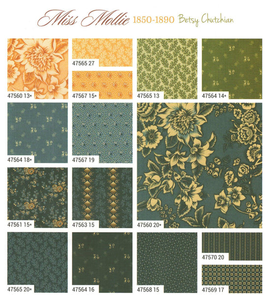 Moda Fabrics Miss Mollie Charm Pack by Betsy Chutchian 5-inch Precut Fabric Squares (42 pcs)