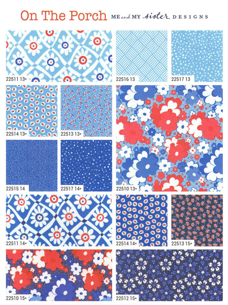 ON THE PORCH Charm Pack by Me & My Sister Designs 100% Cotton 5-inch Precut Fabric Craft Squares (42 pcs)