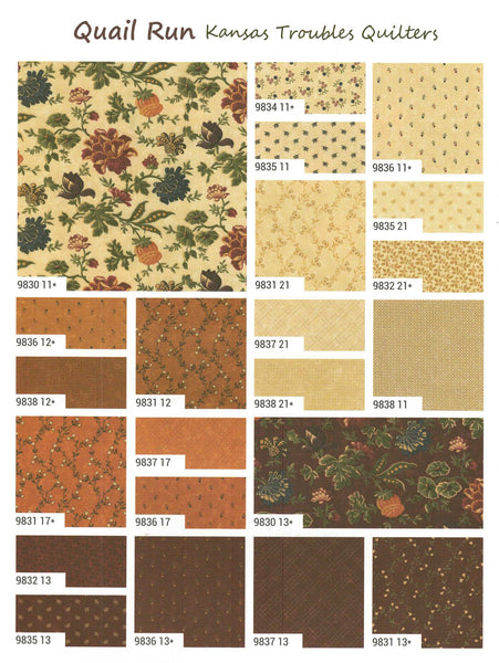 Quail Run Charm Pack 5-inch Precut Fabric Squares by Kansas Troubles Quilters for Moda Fabrics (42 pcs)