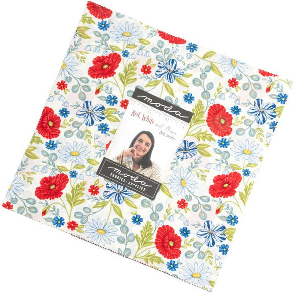 Red White & Bloom Layer Cake by Deb Strain 100% Cotton 10-inch Precut Craft Fabric Squares (42 pcs)