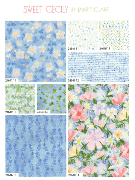 Sweet Cecily Charm Pack 5-inch Precut Fabric Squares by Janet Clare for Moda Fabrics (42 pcs)