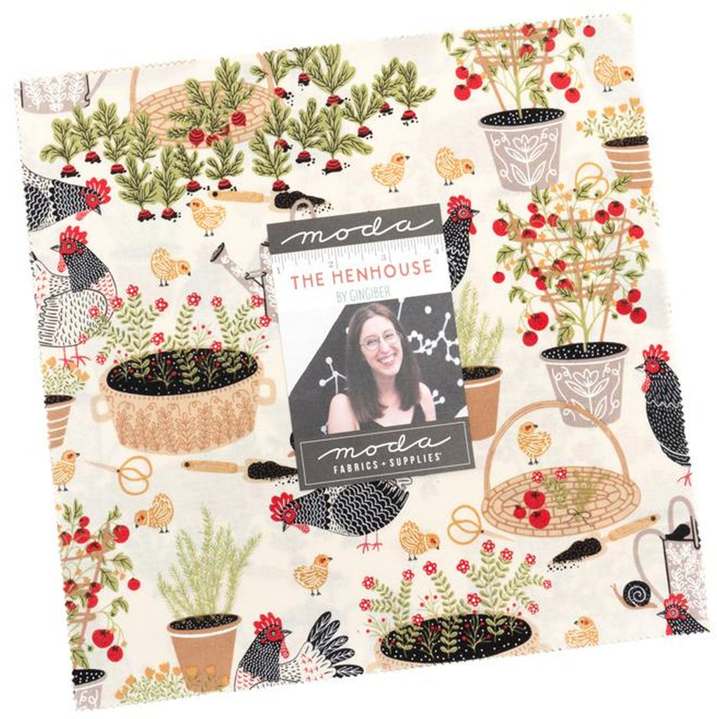 The Henhouse Layer Cake 10-inch Precut Fabric Squares by Gingiber for Moda Fabrics (42 pcs)