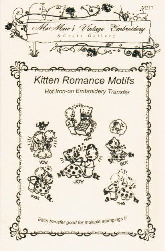 Kitten Romance for Tea Towels Hot Iron Embroidery Transfers