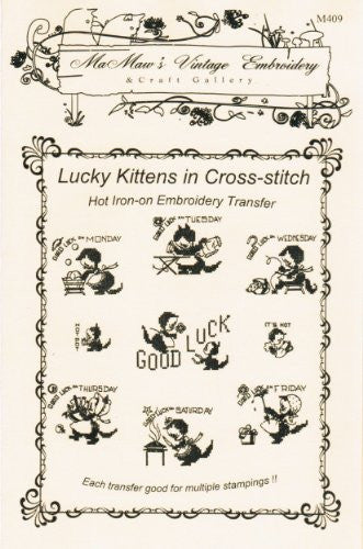 Lucky Kittens in Cross-stitch Hot Iron Embroidery Transfers