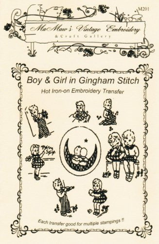 Sweethearts in Gingham Stitch Hot Iron Embroidery Transfers