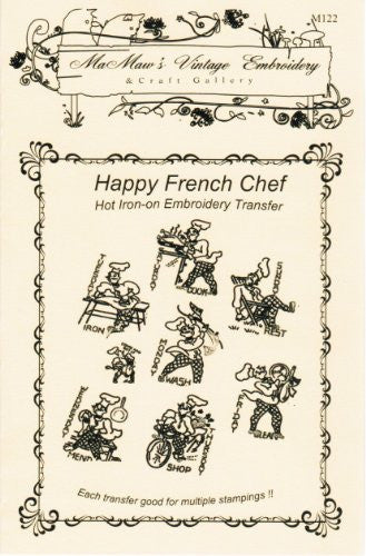 Happy French Chef Days-of-the-week Tea Towels Hot Iron Embroidery Transfers