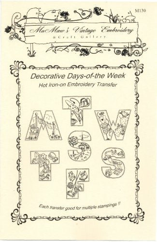 Decorative Days-of-the-week Hot Iron Embroidery Transfers
