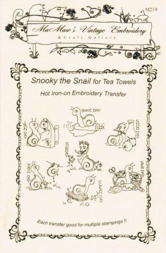 Snooky the Snail Hot Iron Embroidery Transfers