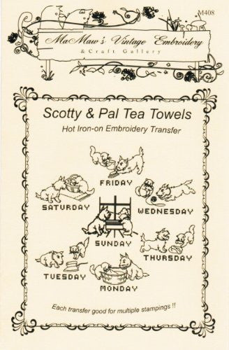 Scotty Dog & Playful Kitten Tea Towels Hot Iron Embroidery Transfers