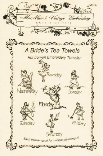 A 1940's Bride Designs for Days-of-the-Week Hot Iron Embroidery Transfers