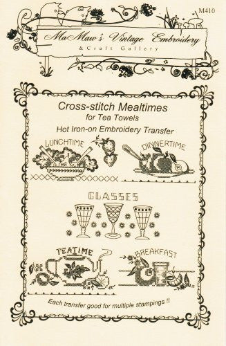 Cross-stitch Mealtimes for Tea Towels Hot Iron Embroidery Transfers